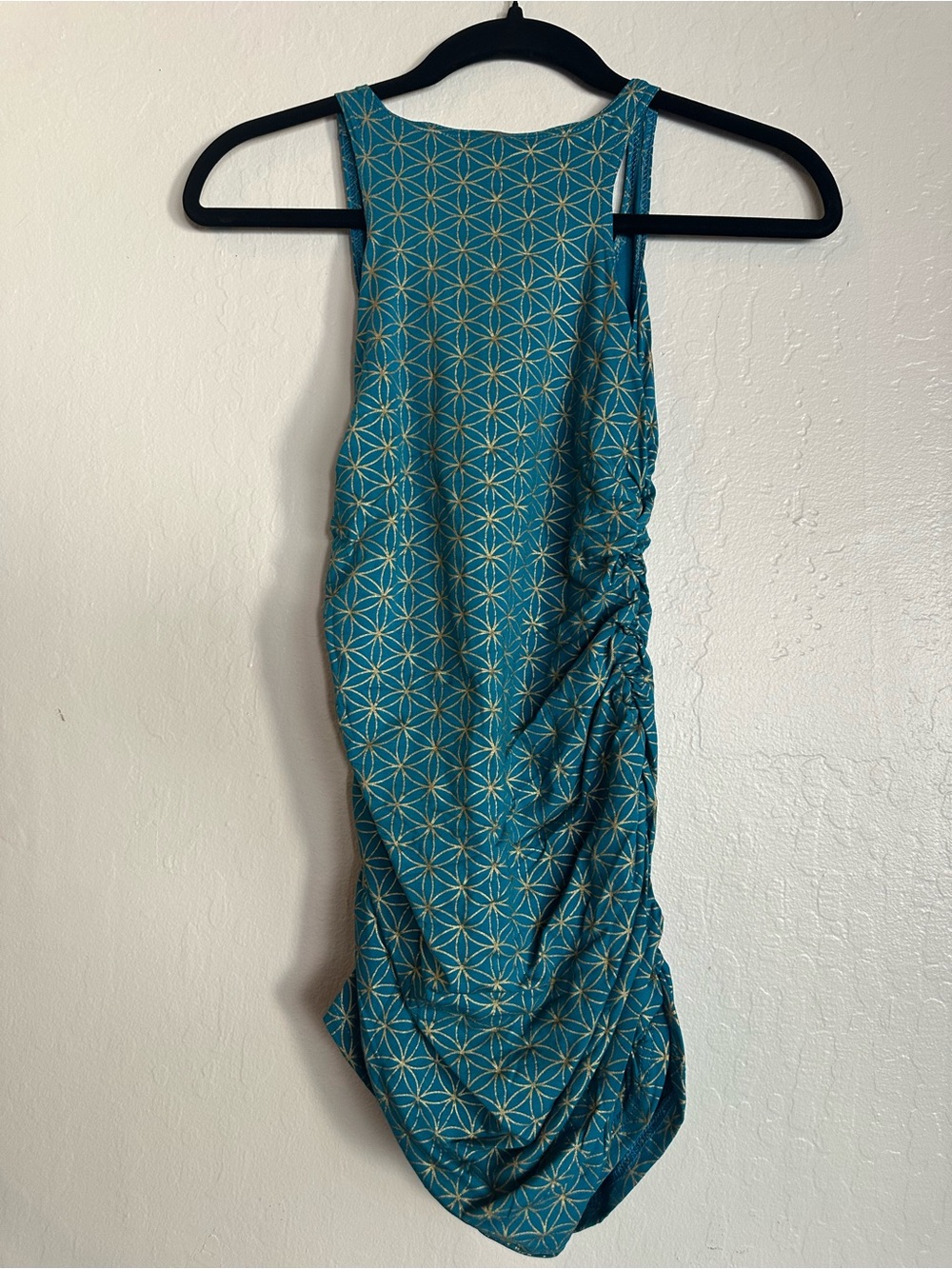 Teal Geometric Ruched Tank Dress - Picture 2 of 3